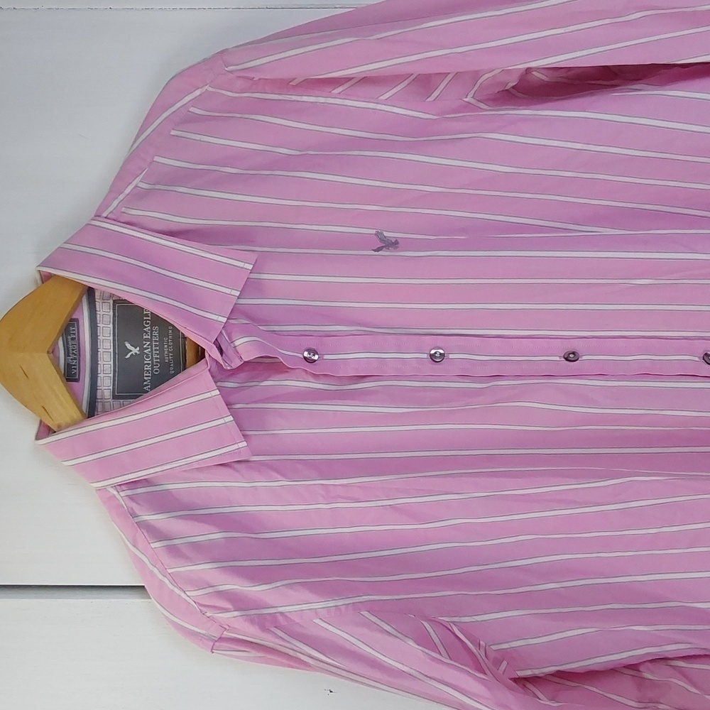 American Eagle |Mens Pink/ White Pinstripe Longsleeve Shirt Preppy Sz.XL